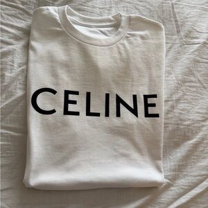 Celine White Tee with Black Logo Size Medium